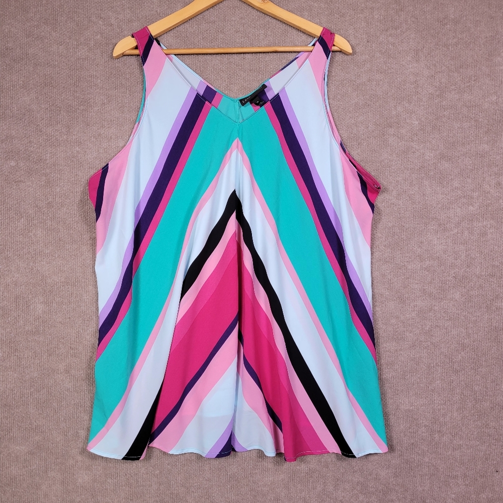LANE BRYANT Tank Top Womens 20 Plus Multicolor Striped Sleeveless Blouse Flowy